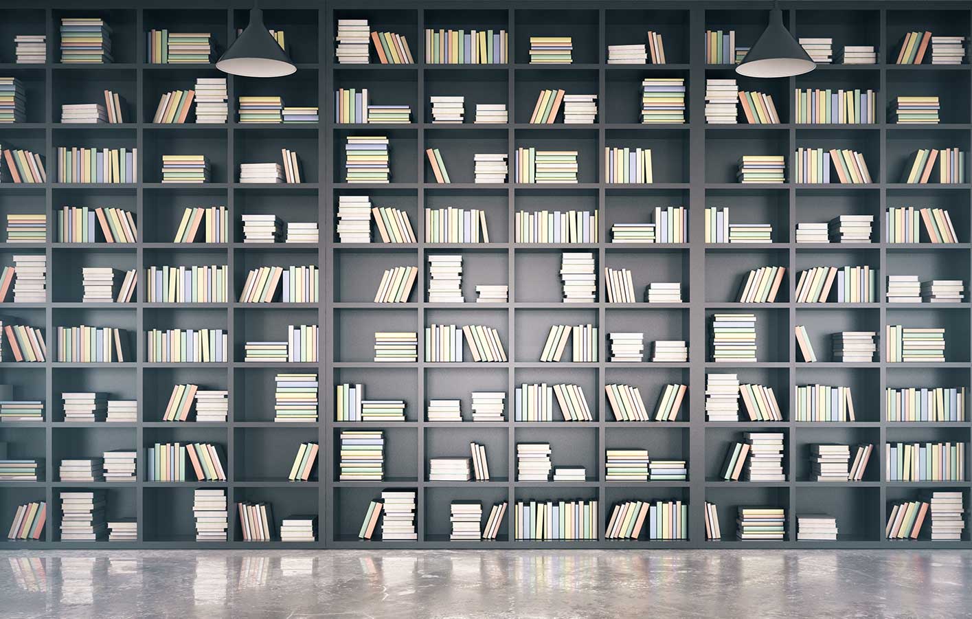 großes Bücherregal in grau